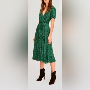 ba&sh-NOEMIE Green Patterned Midi Dress